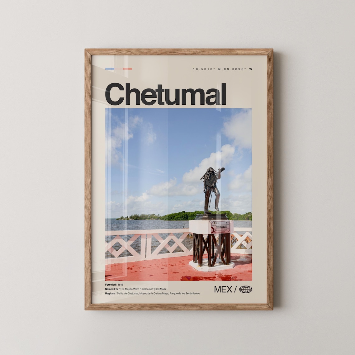 Chetumal Mexico Travel Poster With Bay Statue And Waterfront Photo
