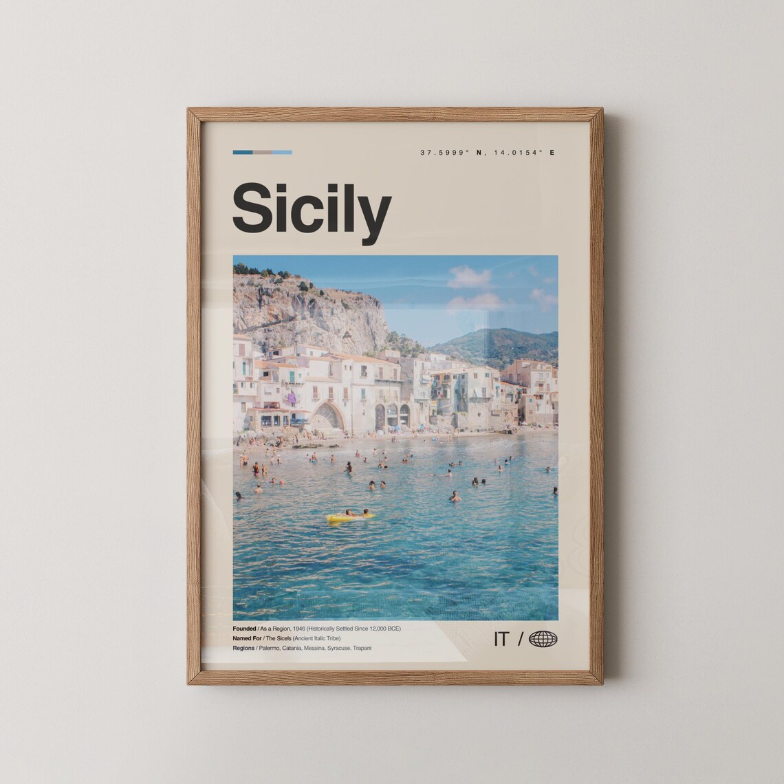 Sicily Italy Beach Town Swimmers Summer Vintage Travel Poster