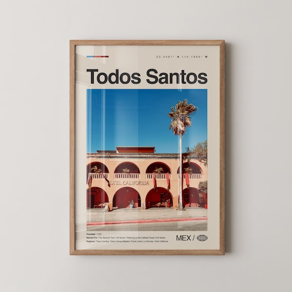 Todos Santos Mexico Travel Poster Historic Hotel California Baja Beach