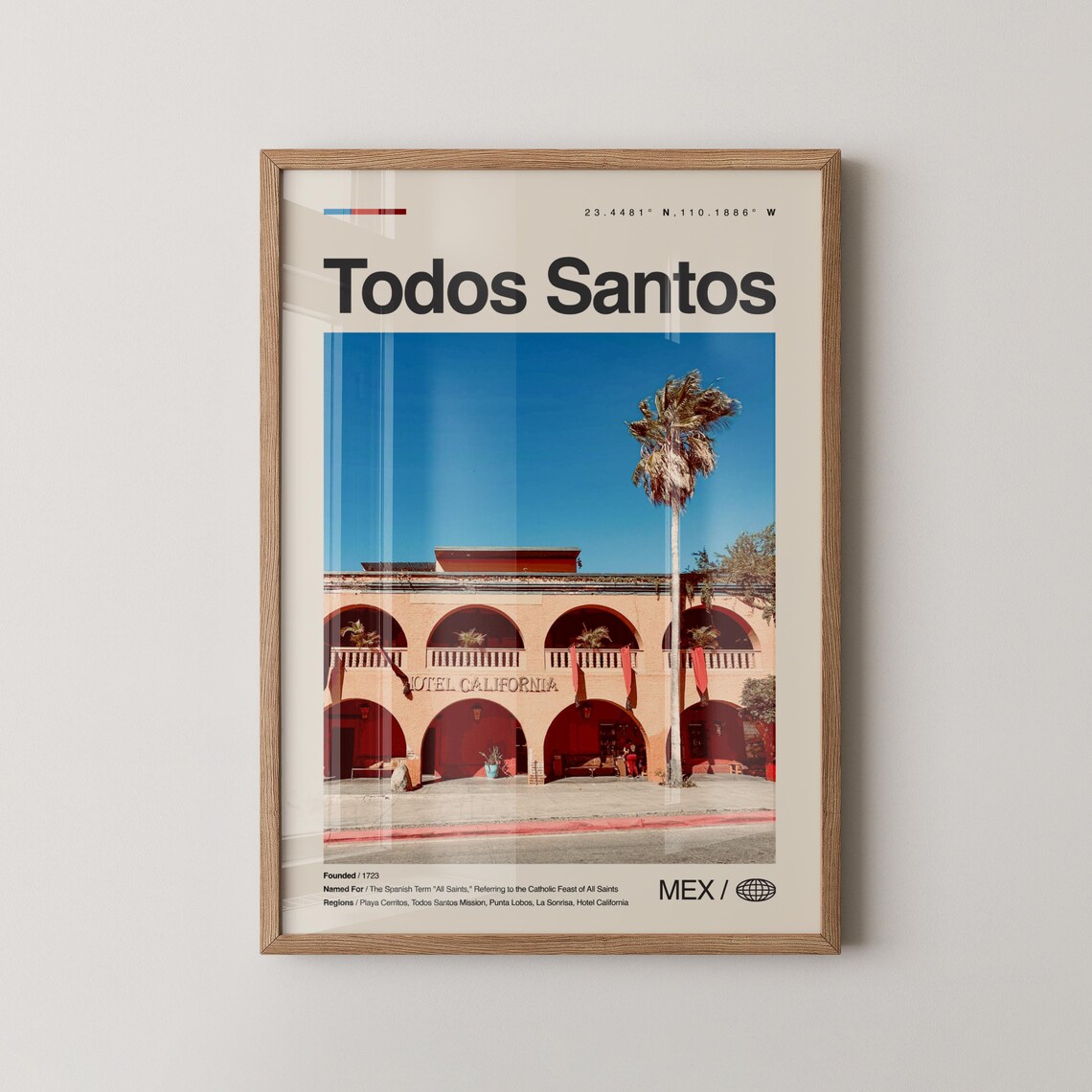 Todos Santos Mexico Travel Poster Historic Hotel California Baja Beach