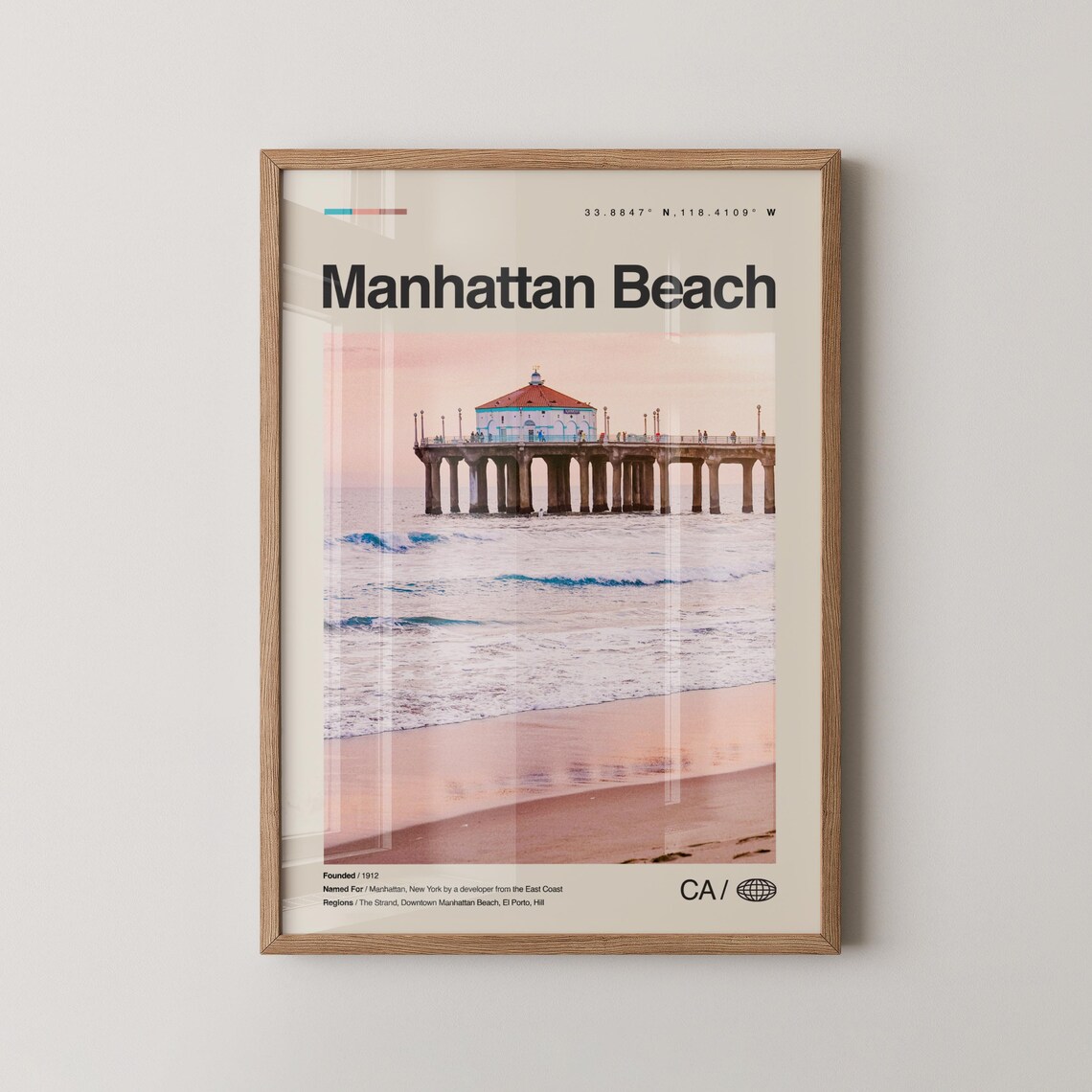 Manhattan Beach Pier Sunset Travel Poster California Beach Photo
