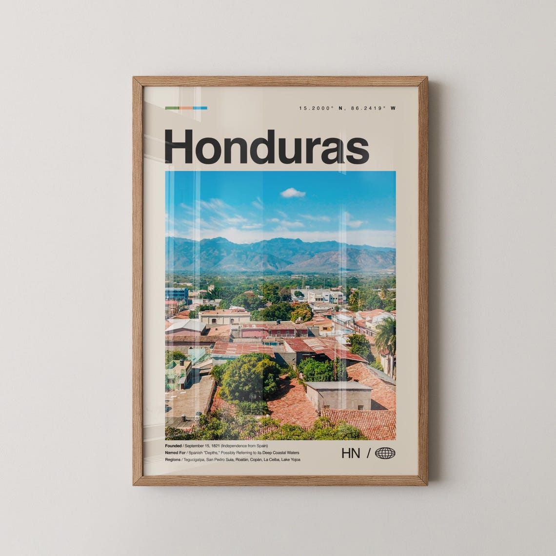 Honduras Mountain Town Red Rooftops Minimalist Travel Poster