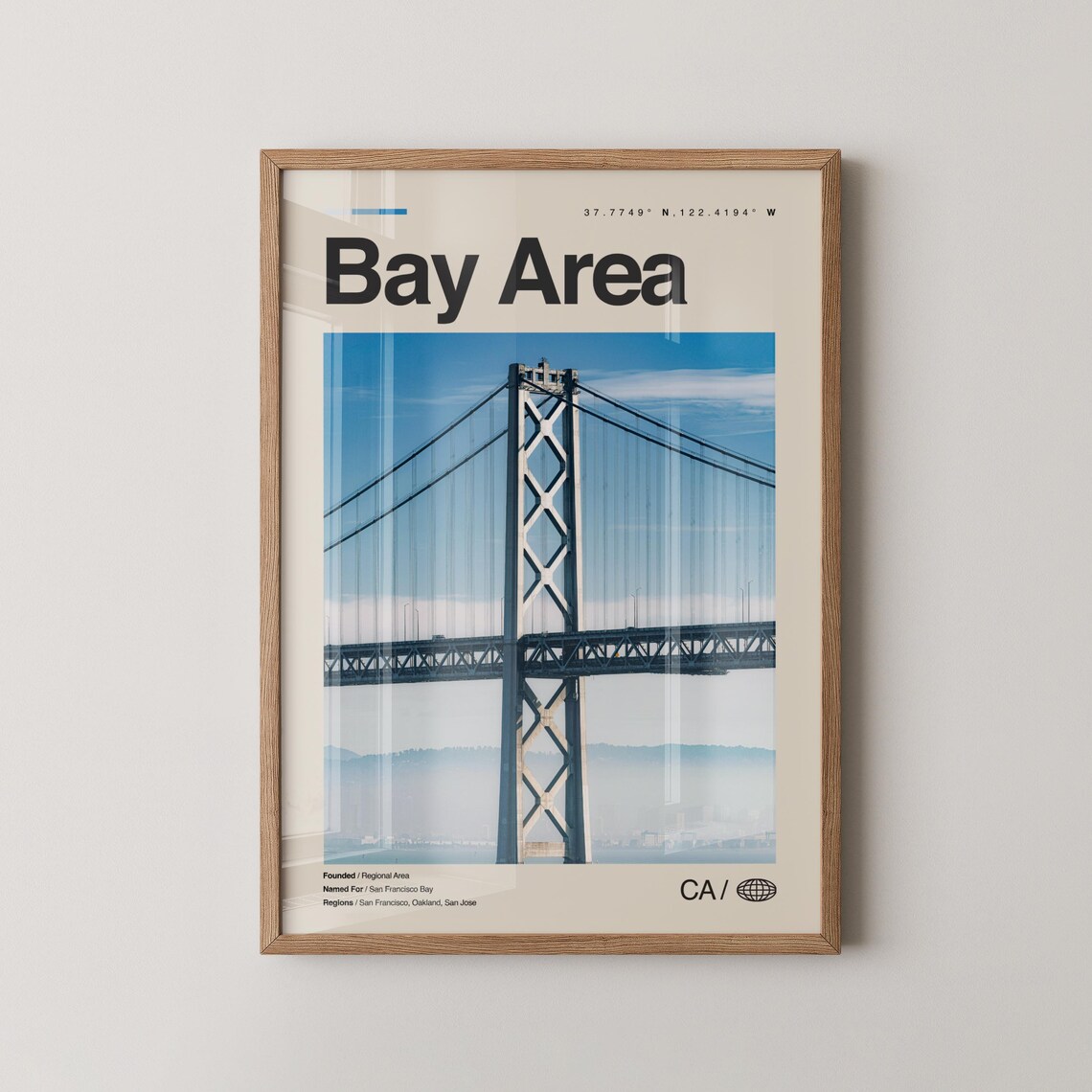 Bay Area California Bay Bridge Skyline Minimalist Travel Poster