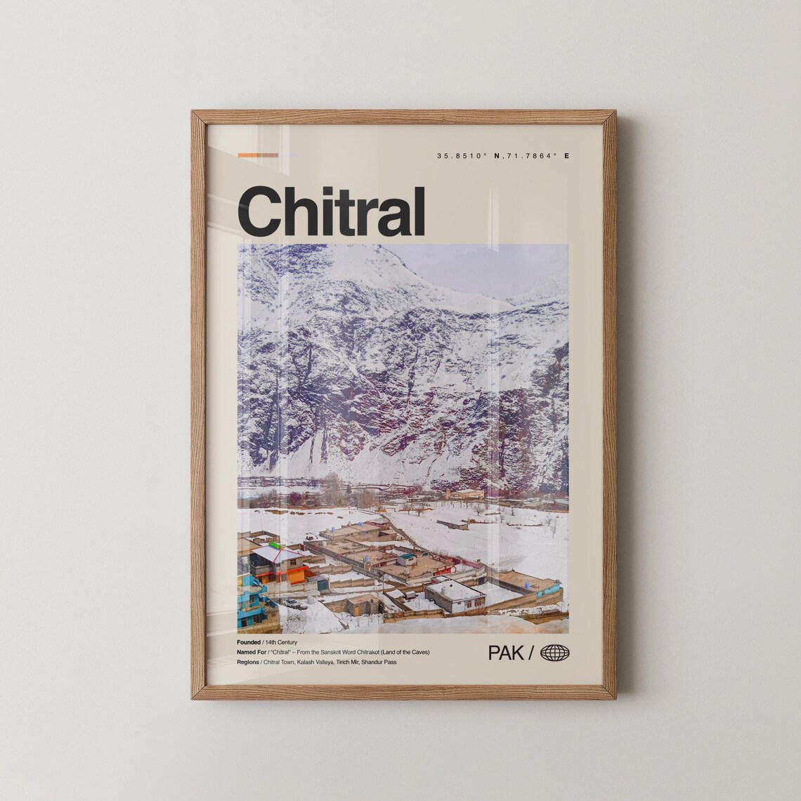 Chitral Pakistan Snowy Mountain Town Framed Travel Art Poster