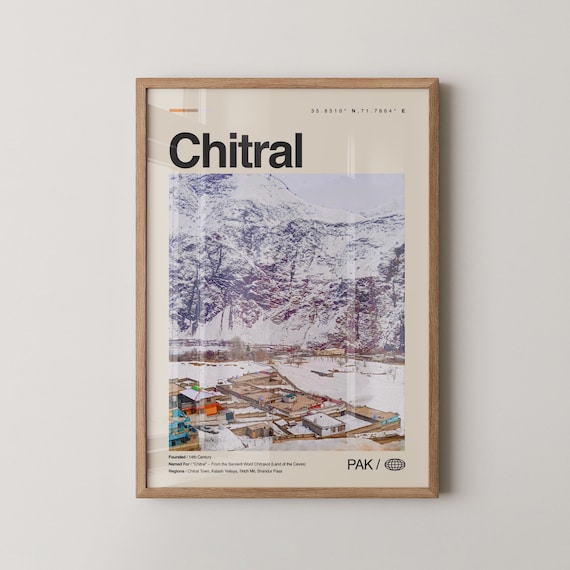 Chitral Pakistan Snowy Mountain Town Framed Travel Art Poster