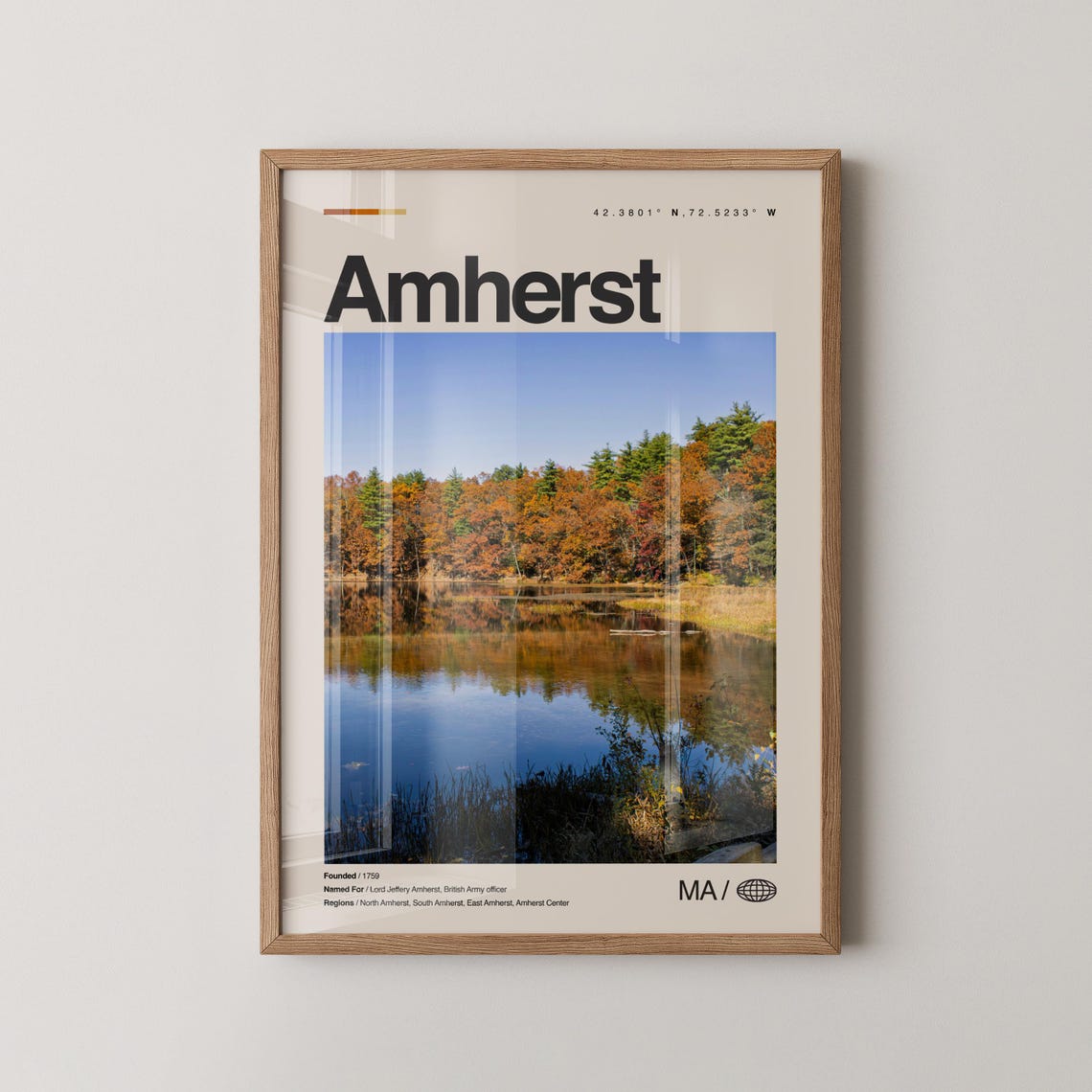 Amherst Massachusetts Autumn Lake Minimalist Coordinates Poster