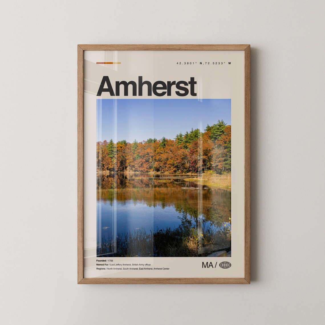 Amherst Print Wall Art Poster Photo Dcor Map Massachusetts