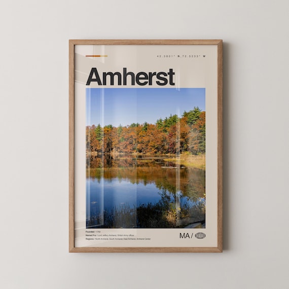 Amherst Print Wall Art Poster Photo Dcor Map Massachusetts