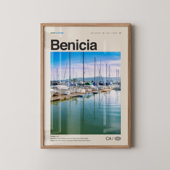 Benicia California Marina Travel Poster Sailboats Harbor Retro Photo