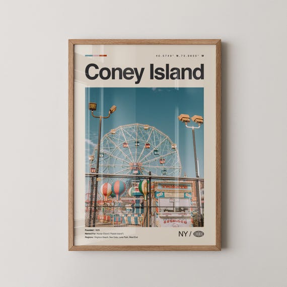 Coney Island Print New York Wall Art Poster Photo Luna Park The Boardwalk
