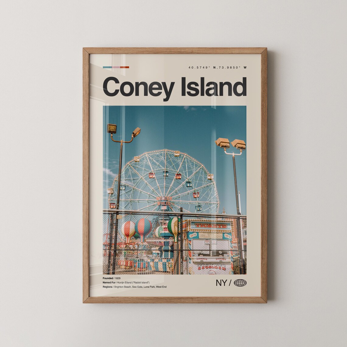Coney Island Luna Park Wonder Wheel Vintage Travel Photo Poster