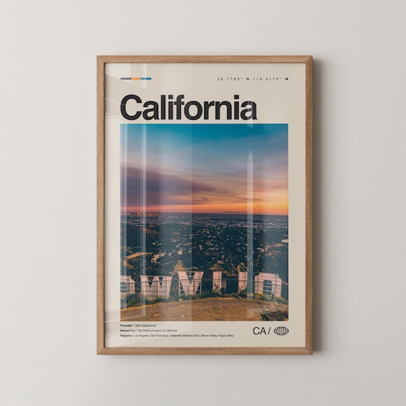 California Hollywood Sign Sunset Cityscape Landmark Travel Poster
