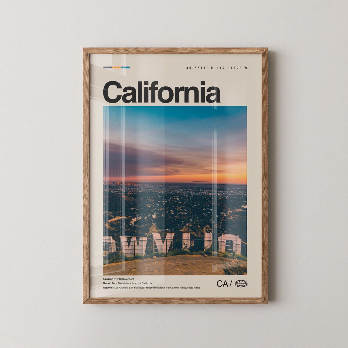 California Hollywood Sign Sunset Cityscape Landmark Travel Poster