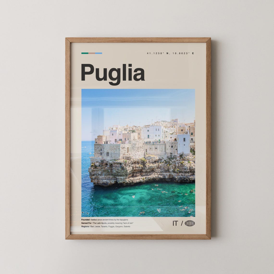 Puglia Italy Travel Poster Featuring Coastal Cliff Town View