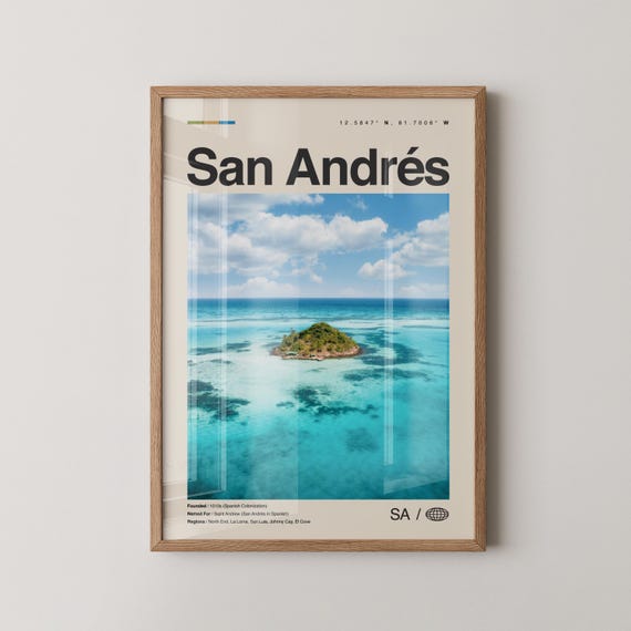 San Andres Print Black And White Andrs Wall Art Poster Photo Dcor Map Caribbean