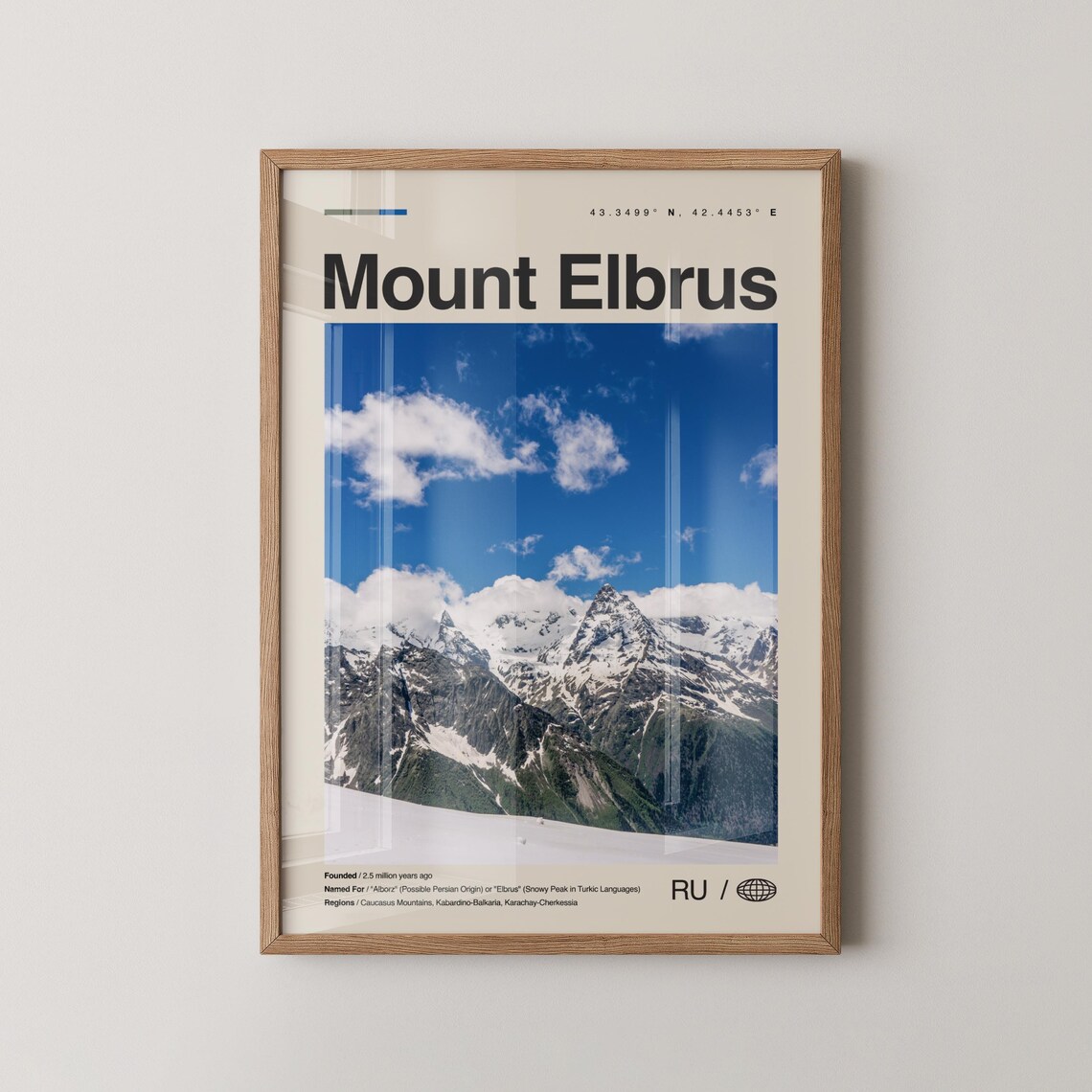 Mount Elbrus Snowy Caucasus Peak Minimalist Travel Gift Poster