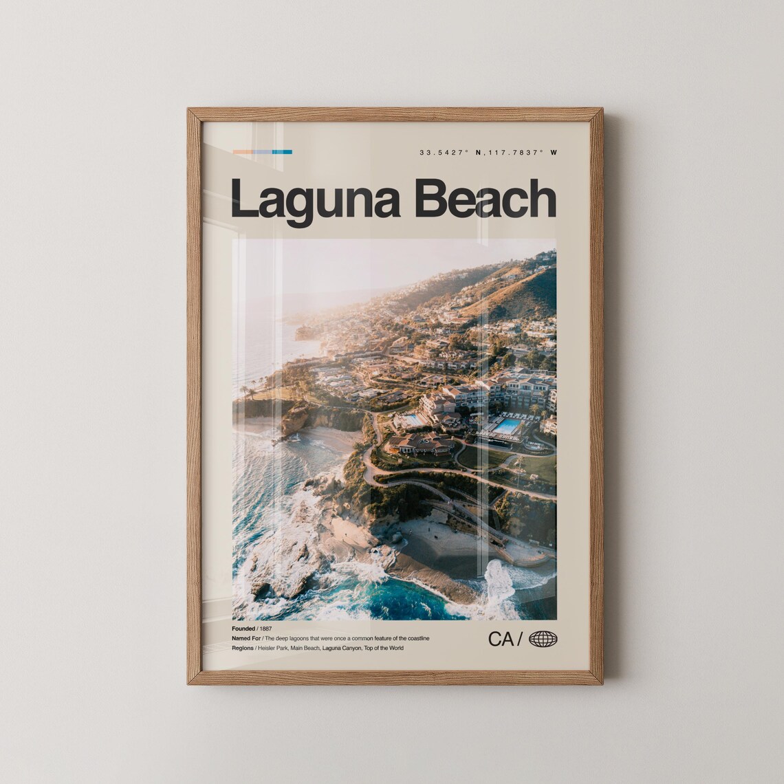 Laguna Beach California Aerial Coastline Town City Travel Poster