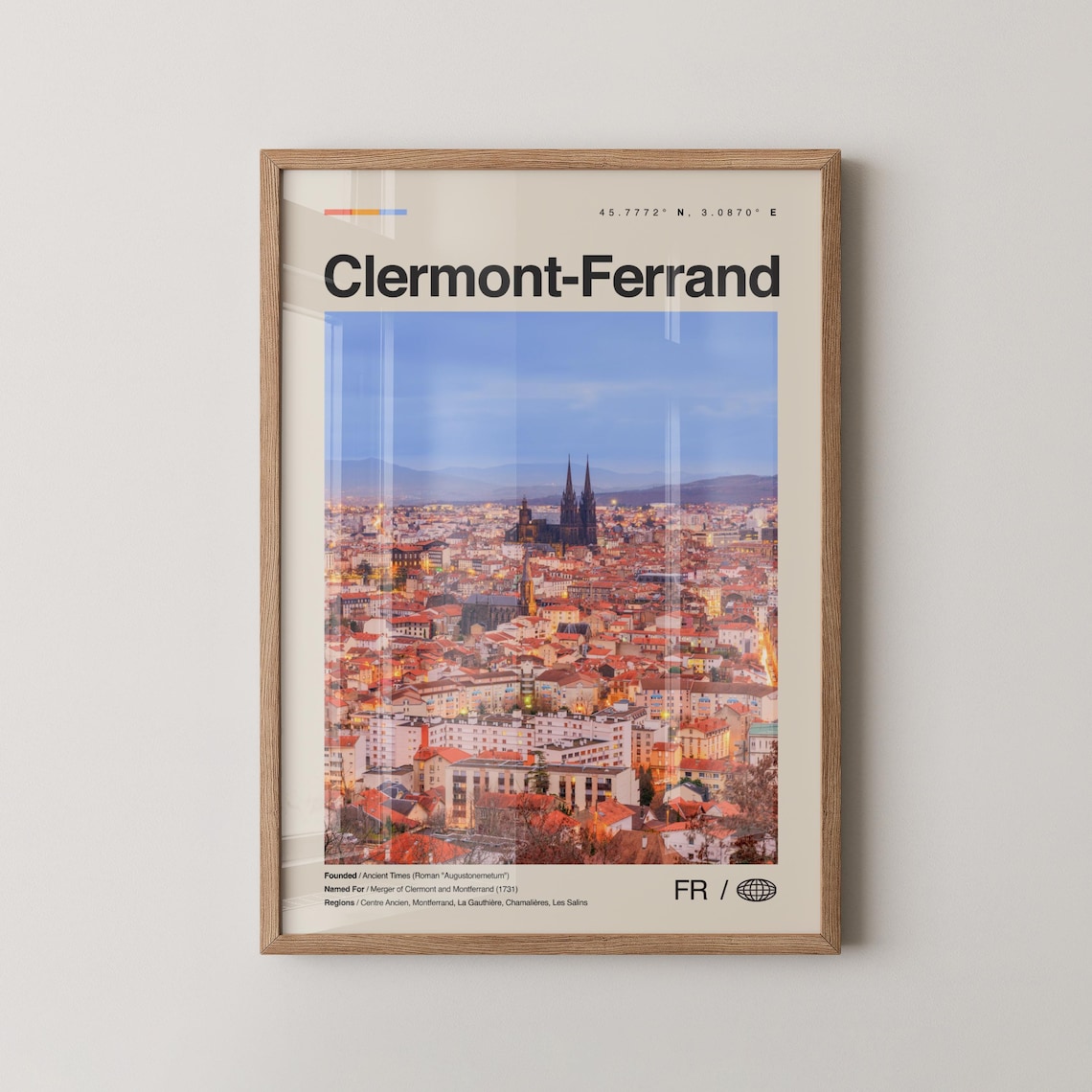 Clermont-Ferrand France Cathedral City Dusk Travel Photo Poster
