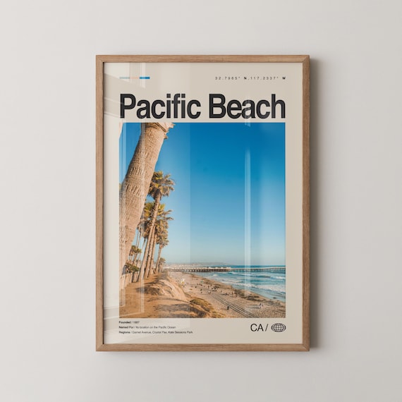 Pacific Beach Palm Trees Sandy Shore Coastal Travel Photo Poster