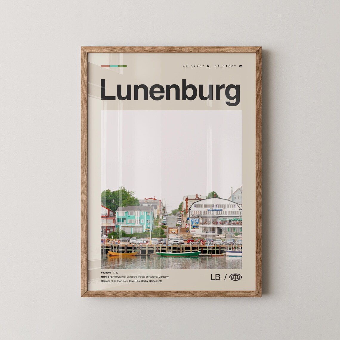 Lunenburg Nova Scotia Harbor Boats Coordinates Photo Travel Poster