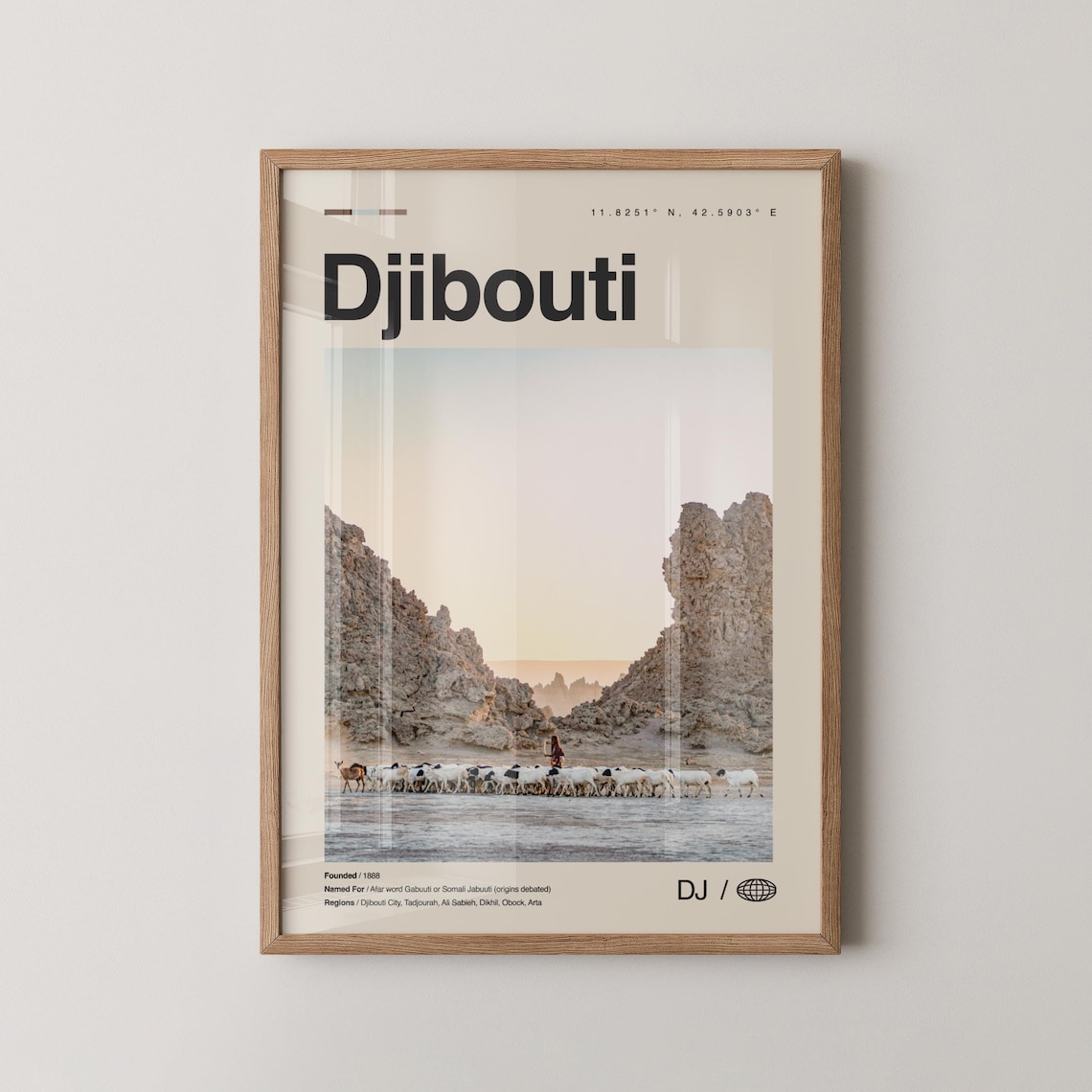 Djibouti Desert Rock Pinnacles Goat Herder Minimalist Travel Poster