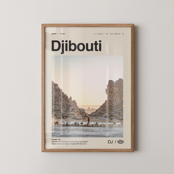 Djibouti Desert Rock Pinnacles Goat Herder Minimalist Travel Poster