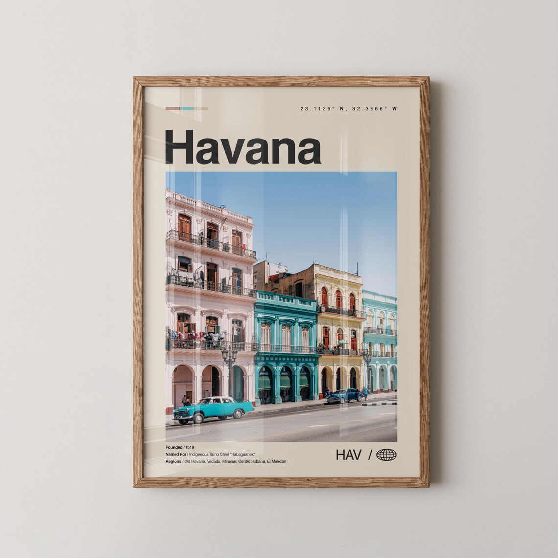Havana Cuba Travel Poster Colorful Colonial Street with Classic Car