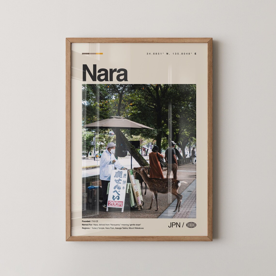 Nara Japan Deer Park Street Photography Minimal Travel Poster