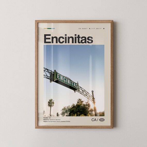Encinitas California Iconic City Arch Sign Photography Travel Poster