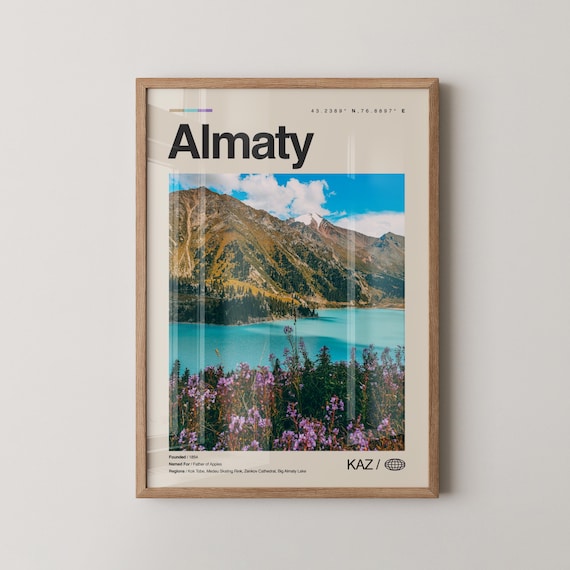 Almaty Kazakhstan Turquoise Lake Wildflower Mountain Landscape Poster