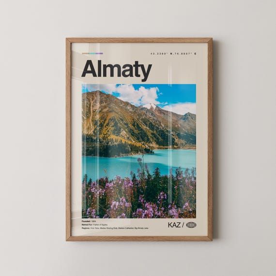 Almaty Print Kazakhstan Wall Art Poster Photo Kok Tobe Shymbulak Ski Resort Medeu Ice Rink Big Lake