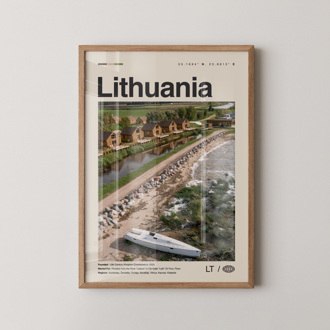 Lithuania Baltic Coast Beach Huts Minimalist Travel Art Poster