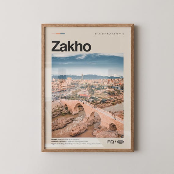 Zakho Print Wall Art Poster Photo Delal Bridge Grand Mosque Qubad Pasha Castle Khabur River Bazaar