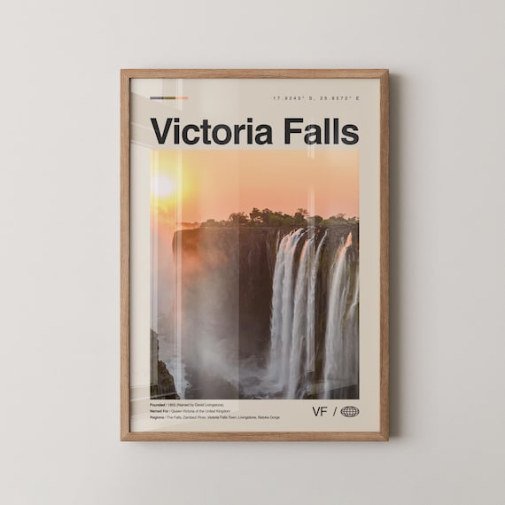 Victoria Falls Zambia Sunset Glow Minimalist Photo Travel Poster