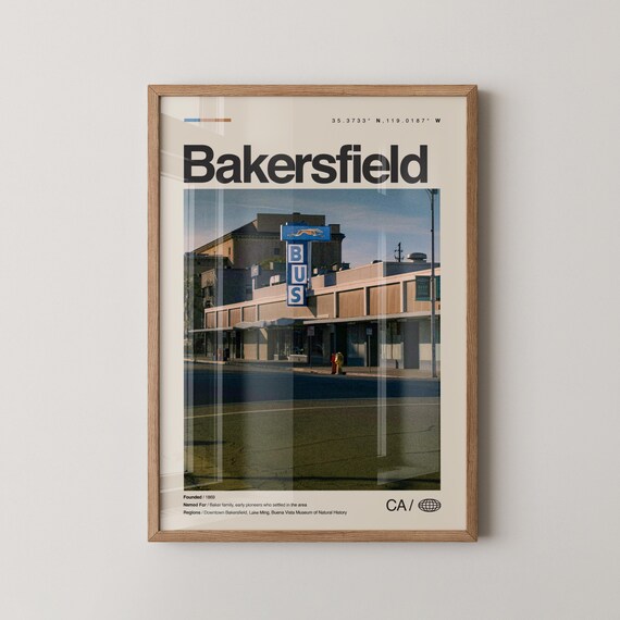 Bakersfield California Vintage Bus Depot Sign City Travel Poster