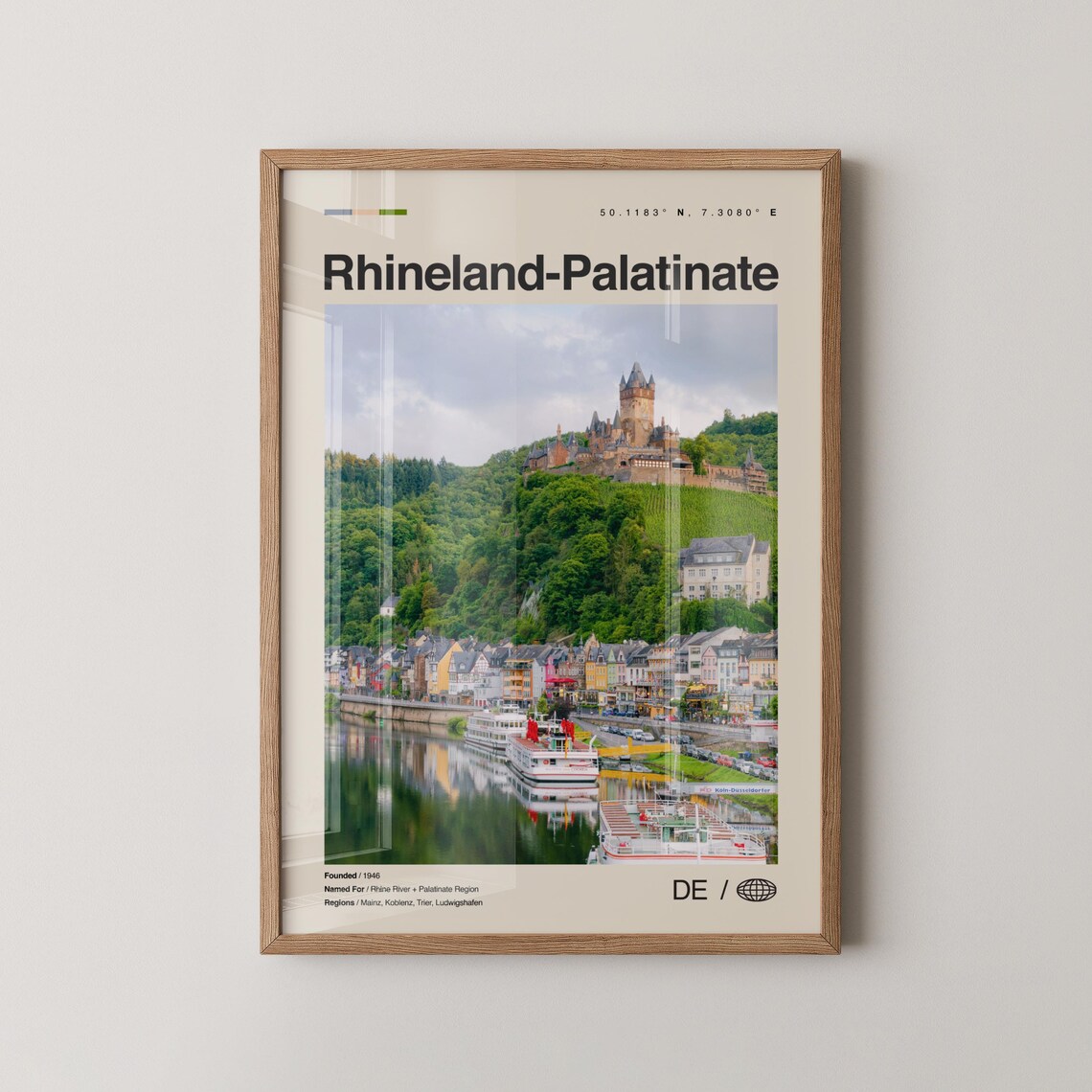 Rhineland Palatinate Castle Moselle River German Travel Scenic Poster