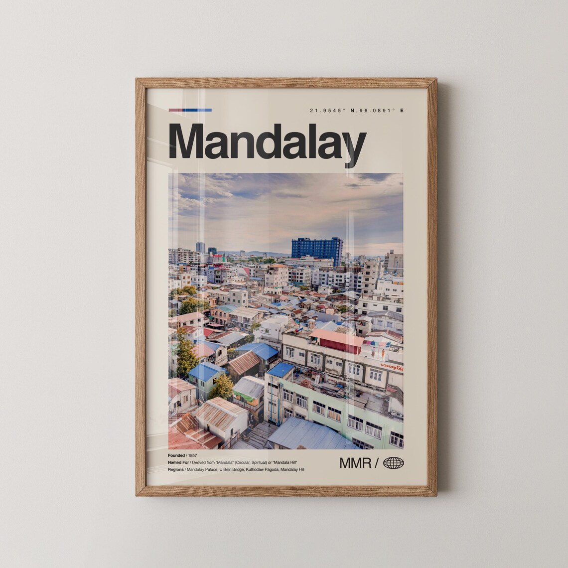 Mandalay Myanmar Travel Art City Rooftop Skyline Panorama Print