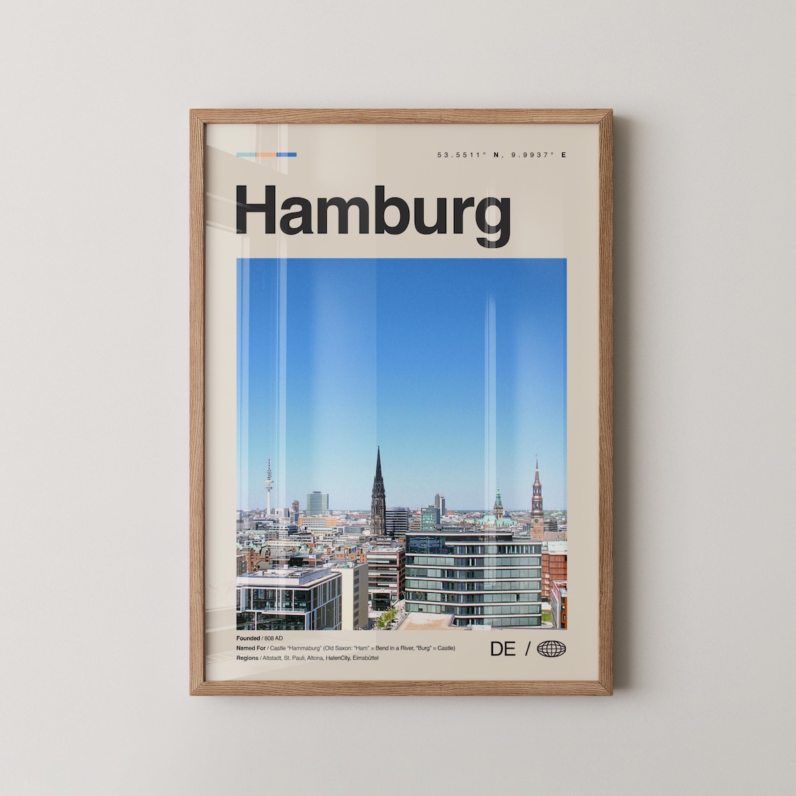 Hamburg Modern Travel Poster City Skyline Church Spires Photo