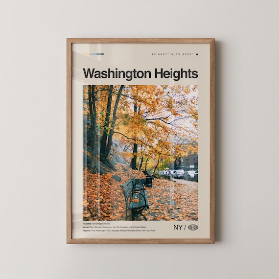 Washington Heights Autumn Park With Benches NYC Travel Poster