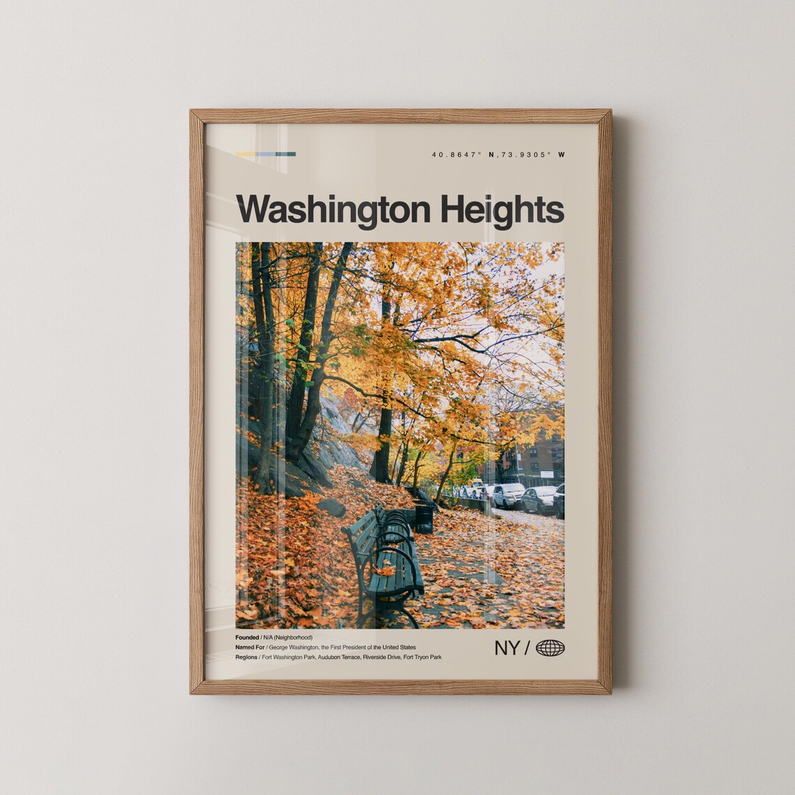 Washington Heights Autumn Park With Benches NYC Travel Poster