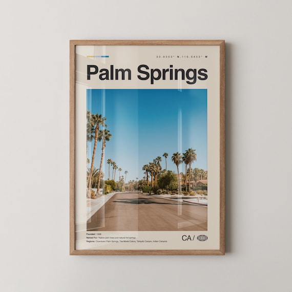 Palm Springs California Palm Lined Street Desert Photo Travel Poster