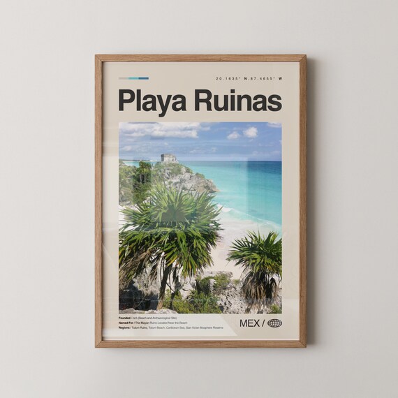 Playa Ruinas Tulum Mayan Cliff Ruins Over Turquoise Sea Travel Poster
