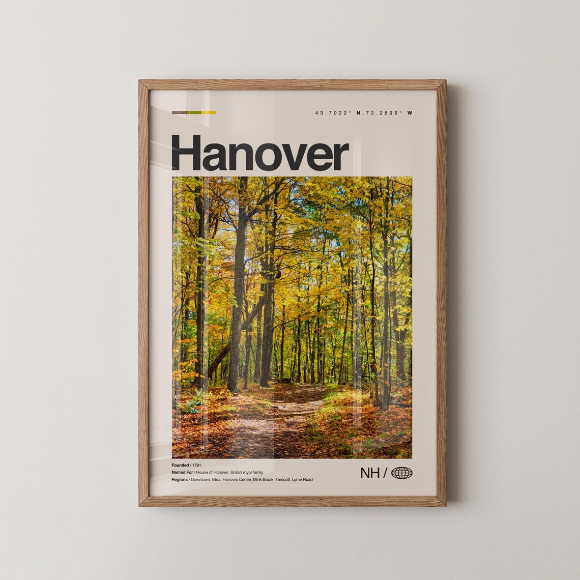 Hanover New Hampshire Autumn Forest Path Fall Foliage Travel Poster