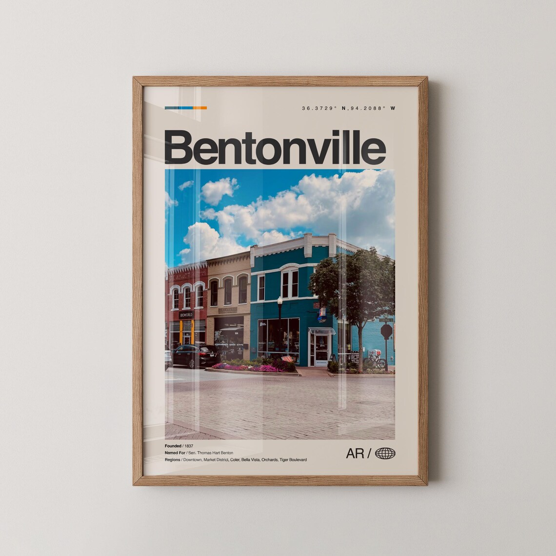 Bentonville Print Wall Art Poster Photo Dcor Map Arkansas