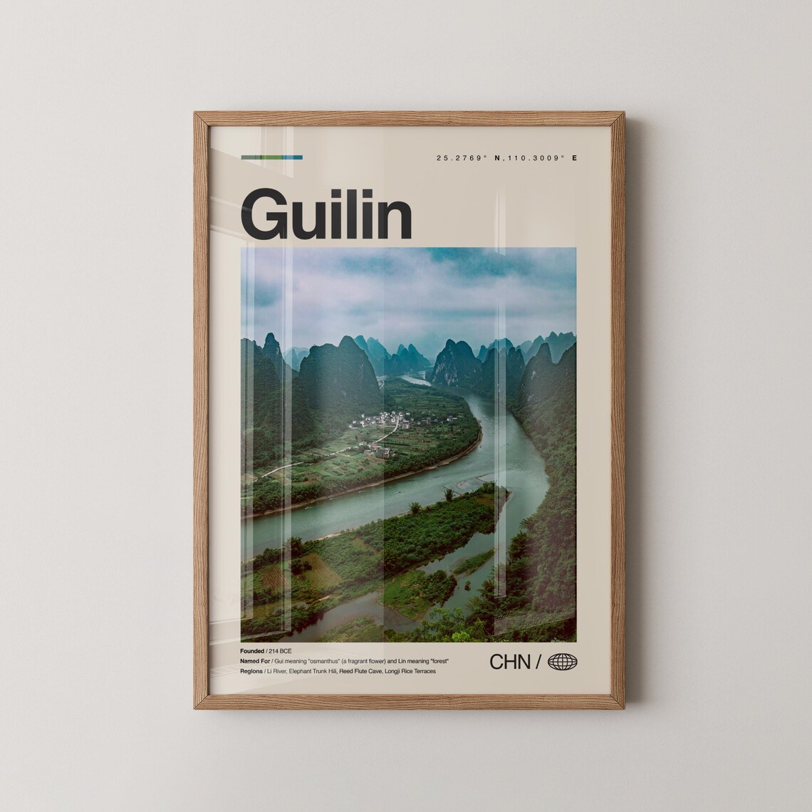 Guilin China Li River Karst Mountains Retro Travel Poster Photo