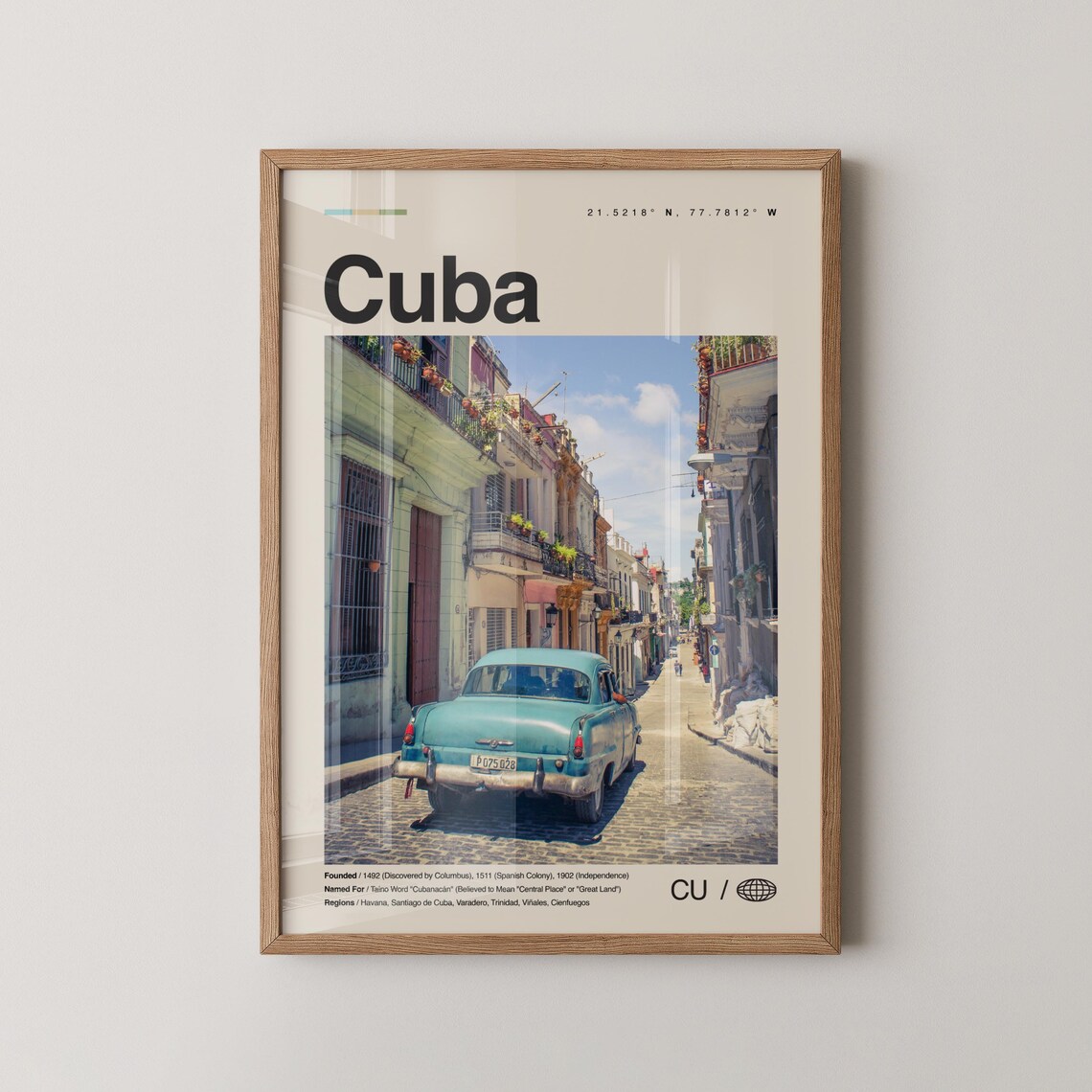 Havana Cuba Classic Blue Car on Historic Street Photo Poster