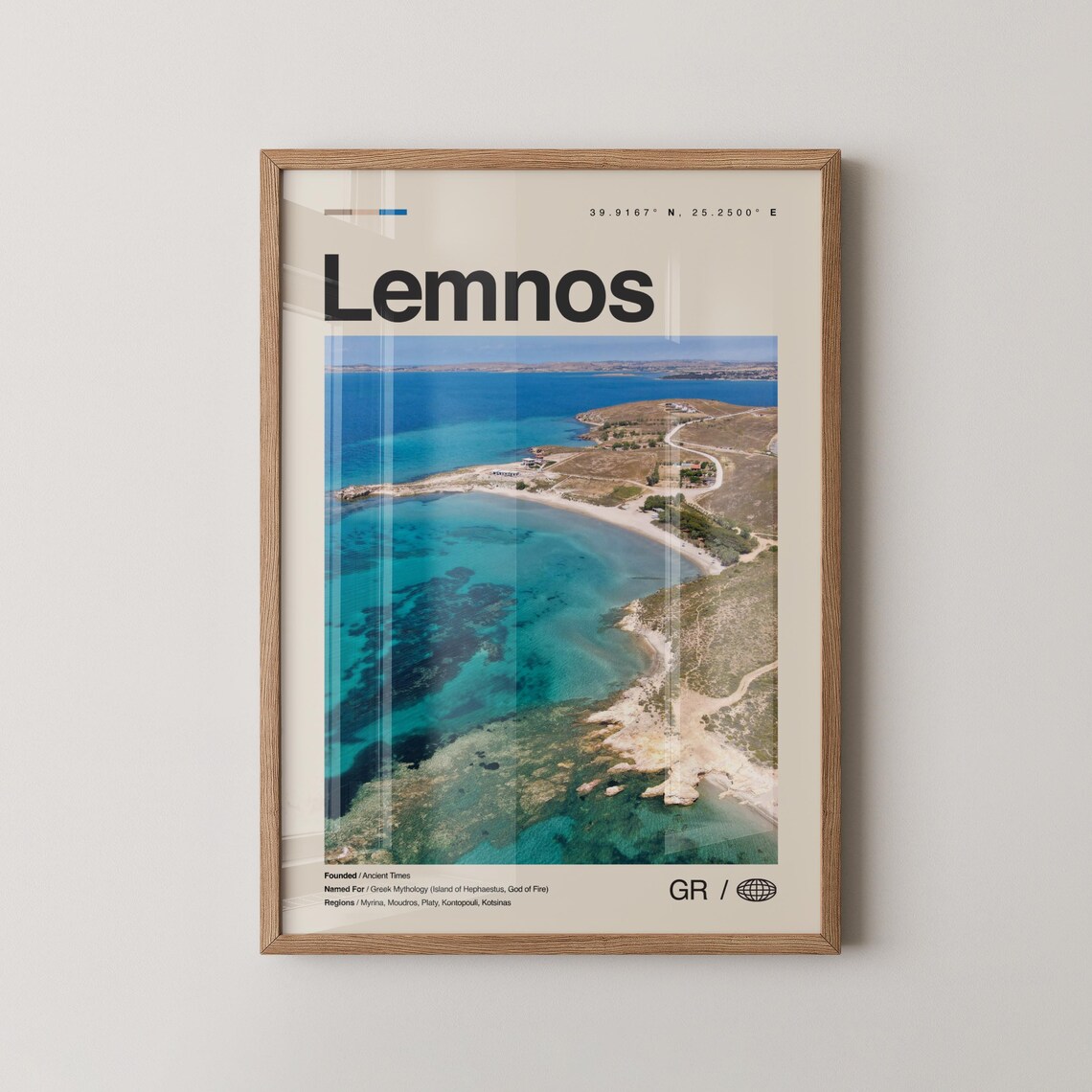 Lemnos Map Art Print, Greece Travel Poster