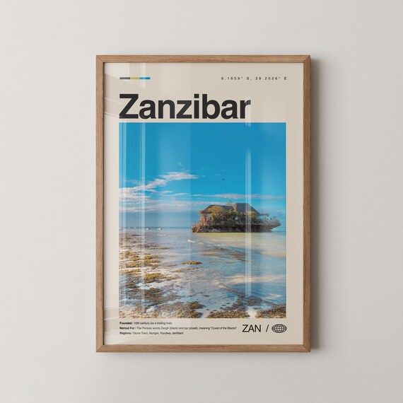 Zanzibar Tanzania Iconic Rock Restaurant Beach Photo Travel Poster