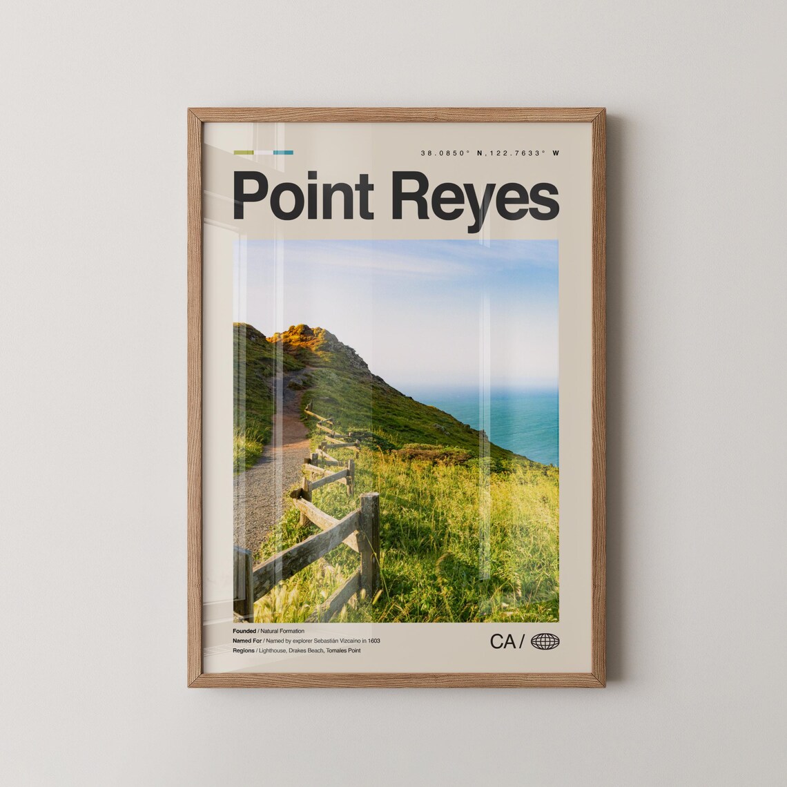 Point Reyes Coastal Trail Fence Green Hills California Travel Poster