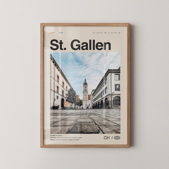 St Gallen Print Wall Art Poster Photo Dcor Map Switzerland